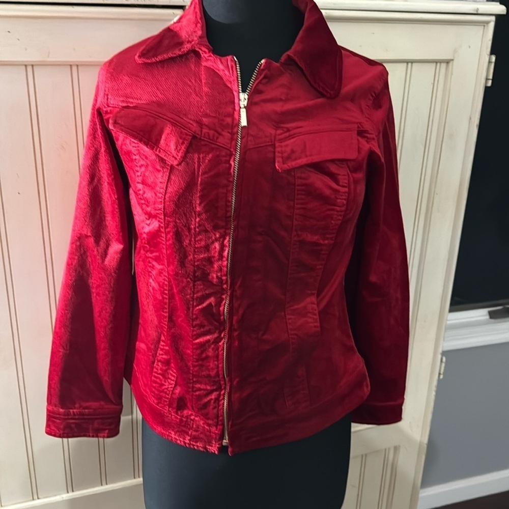NWT Chico’s Crushed‎ Classic Festive Velvet Stretch Zip Up Jacket